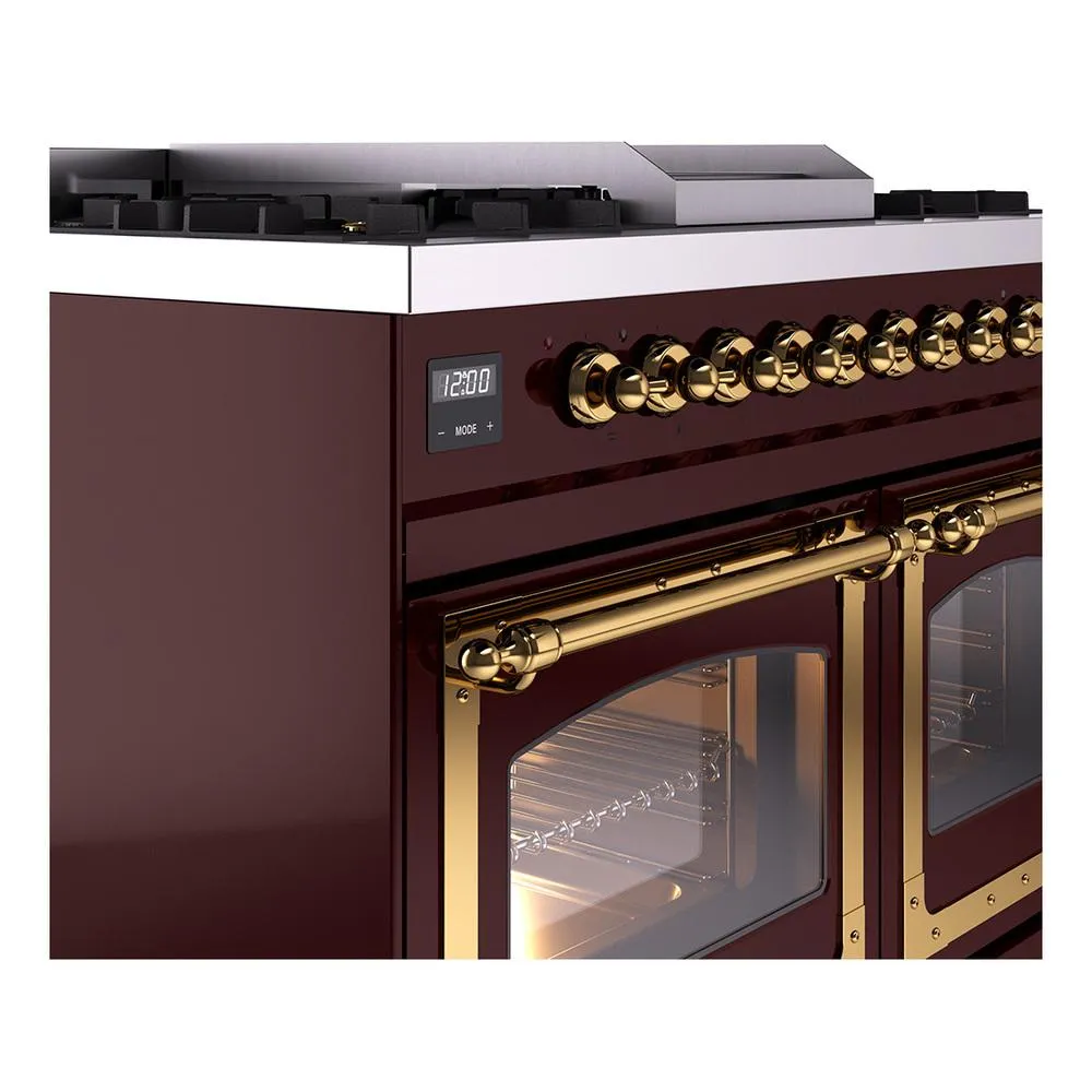 Ilve UND40FNMPBUG Ilve Und40Fnmpbug Nostalgie Ii Noblesse 40" Dual Fuel Range (Natural Gas, Triple Glass Door, Burgundy, Brass)