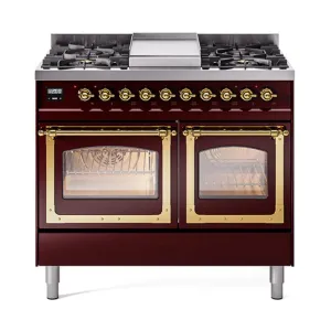 Ilve UND40FNMPBUG Ilve Und40Fnmpbug Nostalgie Ii Noblesse 40" Dual Fuel Range (Natural Gas, Triple Glass Door, Burgundy, Brass)