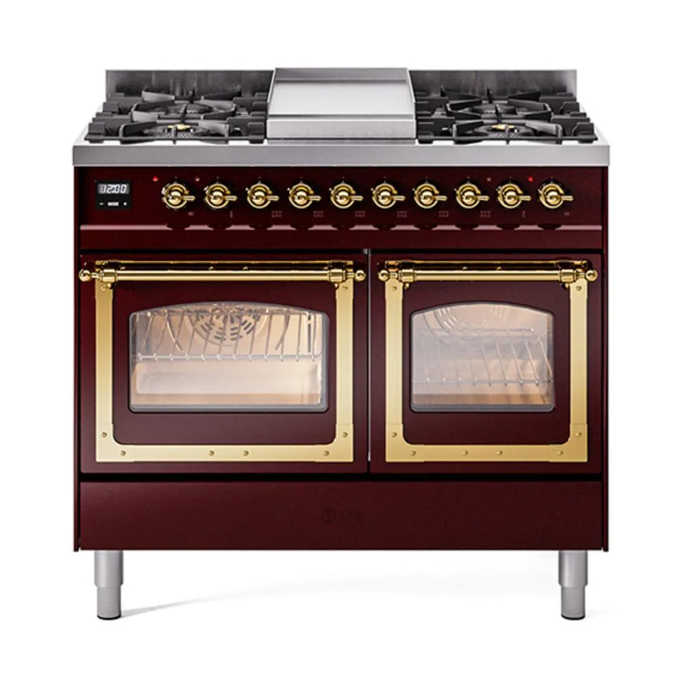 Ilve UND40FNMPBUGLP Ilve Und40Fnmpbuglp Nostalgie Ii Noblesse 40" Dual Fuel Range (Liquid Propane, Triple Glass Door, Burgundy, Brass)