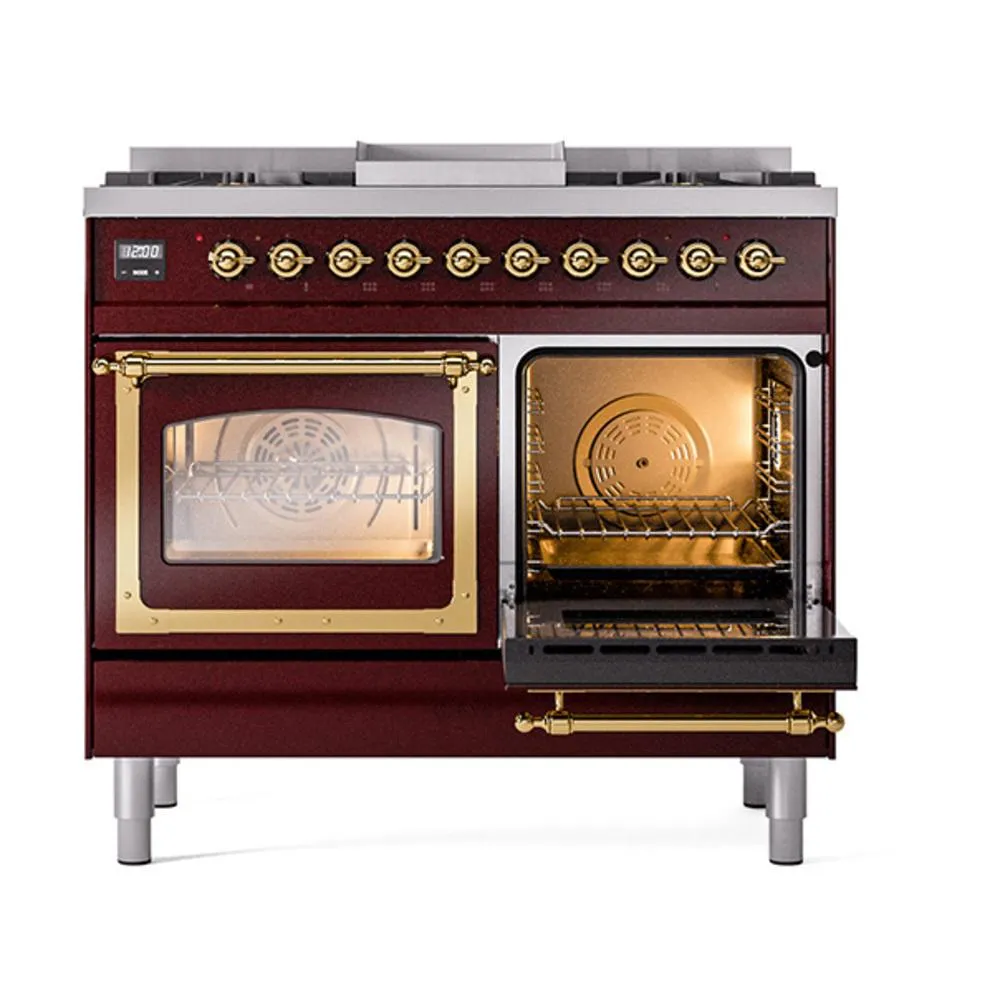 Ilve UND40FNMPBUGLP Ilve Und40Fnmpbuglp Nostalgie Ii Noblesse 40" Dual Fuel Range (Liquid Propane, Triple Glass Door, Burgundy, Brass)