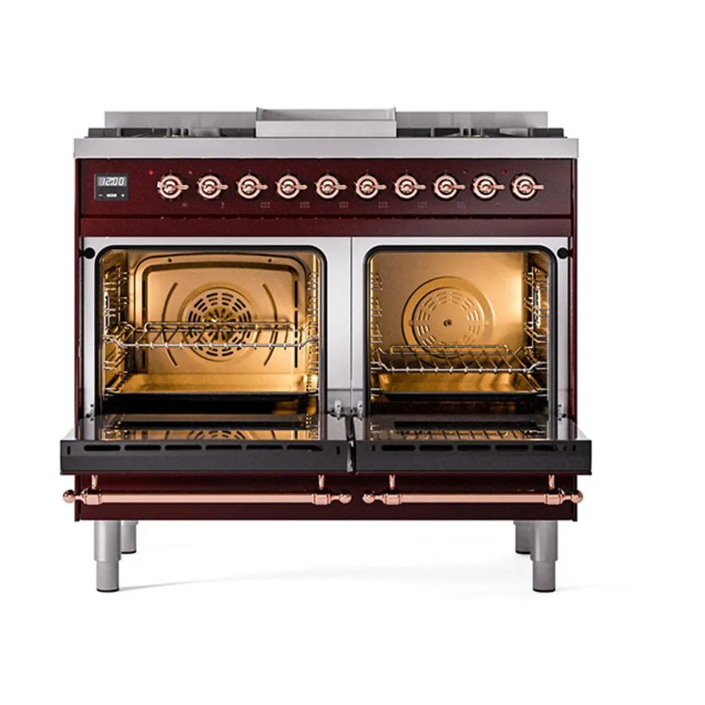 Ilve UND40FNMPBUP Ilve Und40Fnmpbup Nostalgie Ii Noblesse 40" Dual Fuel Range (Natural Gas, Triple Glass Door, Burgundy, Copper)