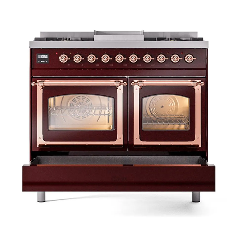 Ilve UND40FNMPBUP Ilve Und40Fnmpbup Nostalgie Ii Noblesse 40" Dual Fuel Range (Natural Gas, Triple Glass Door, Burgundy, Copper)