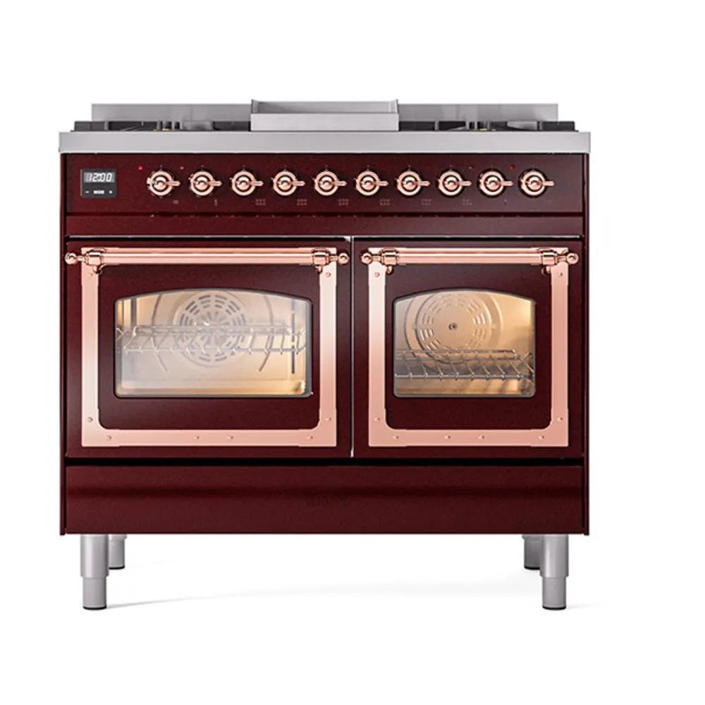 Ilve UND40FNMPBUP Ilve Und40Fnmpbup Nostalgie Ii Noblesse 40" Dual Fuel Range (Natural Gas, Triple Glass Door, Burgundy, Copper)