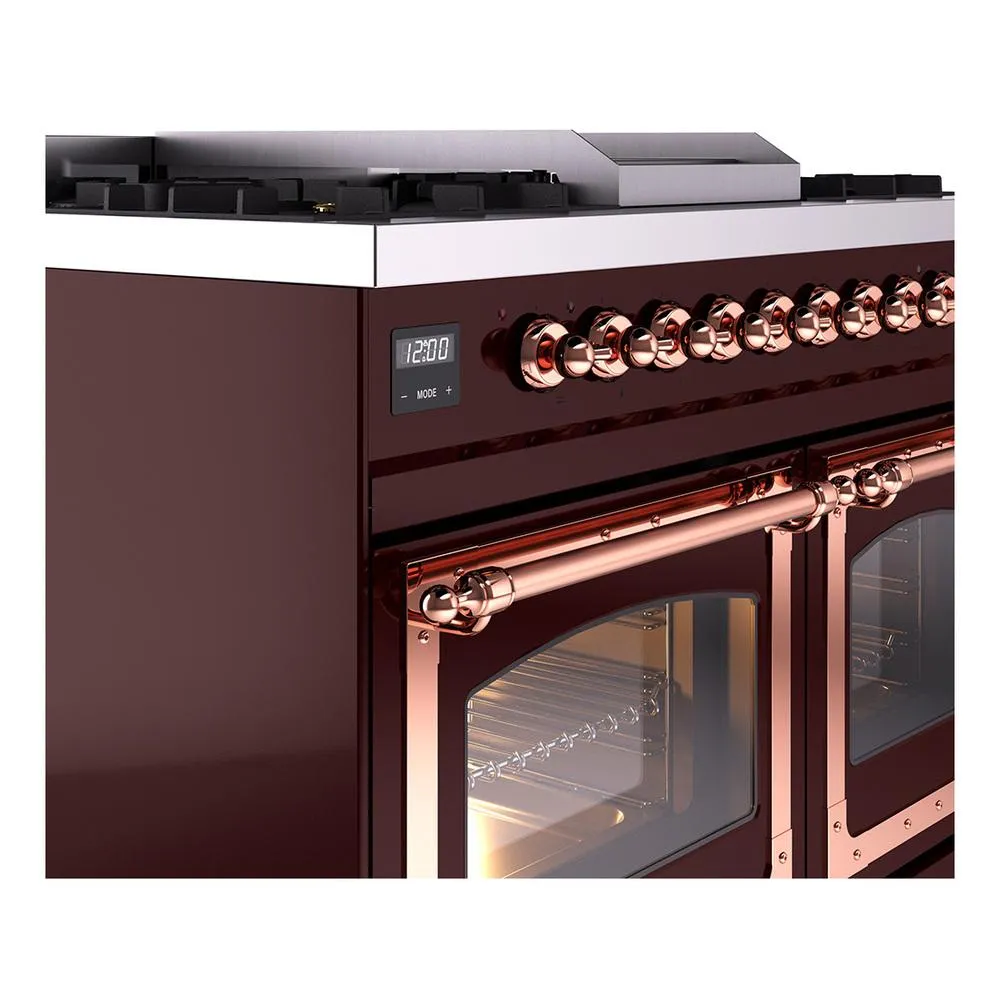 Ilve UND40FNMPBUP Ilve Und40Fnmpbup Nostalgie Ii Noblesse 40" Dual Fuel Range (Natural Gas, Triple Glass Door, Burgundy, Copper)