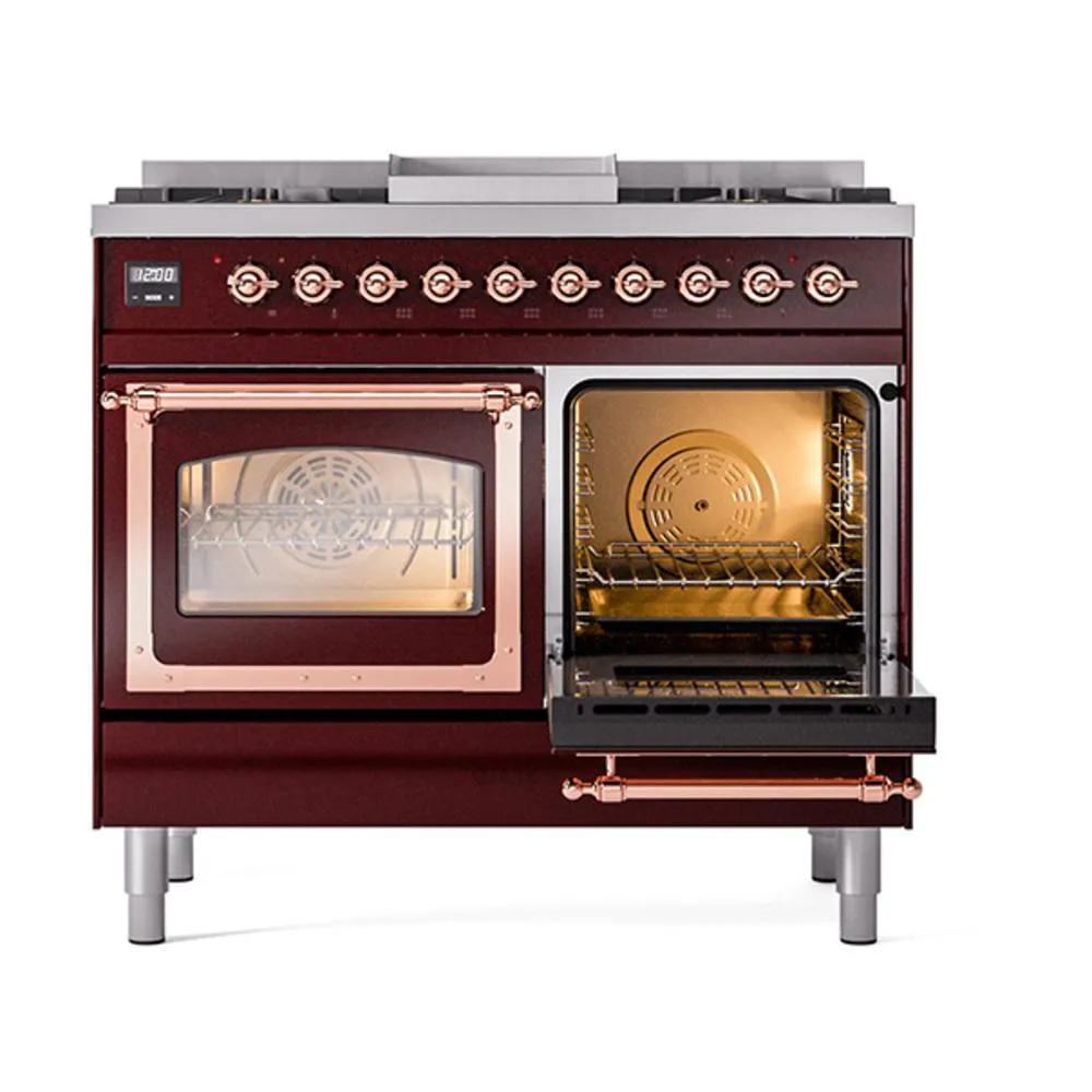 Ilve UND40FNMPBUP Ilve Und40Fnmpbup Nostalgie Ii Noblesse 40" Dual Fuel Range (Natural Gas, Triple Glass Door, Burgundy, Copper)