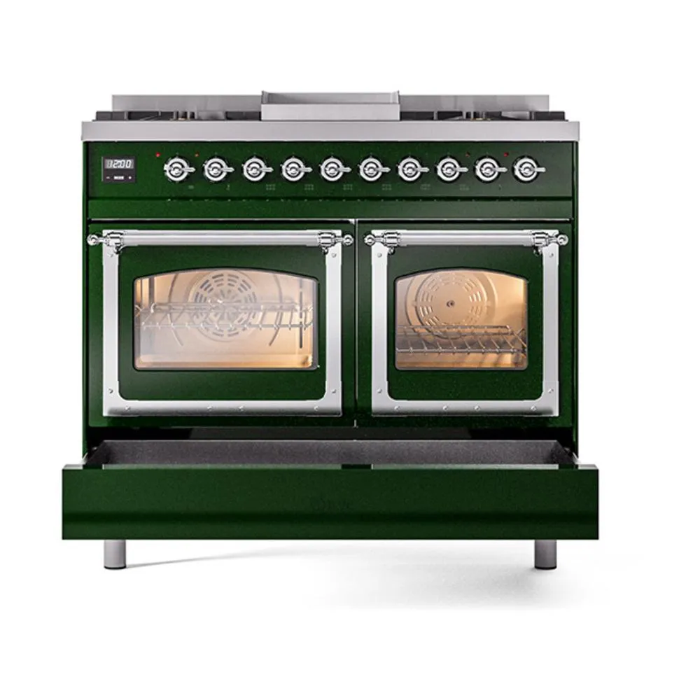 Ilve UND40FNMPEGC Ilve Und40Fnmpegc Nostalgie Ii Noblesse 40" Dual Fuel Range (Natural Gas, Triple Glass Door, Emerald Green, Chrome)
