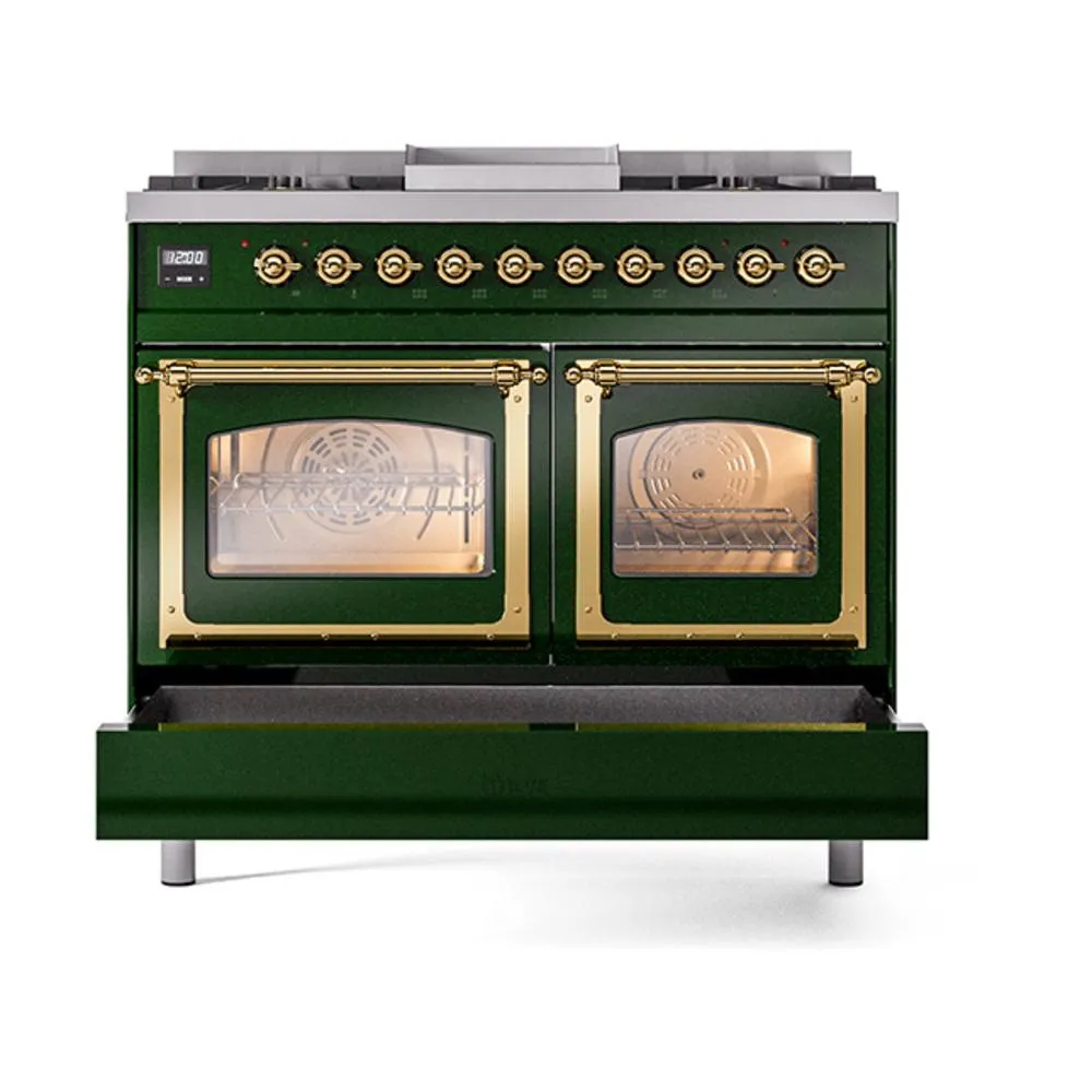 Ilve UND40FNMPEGG Ilve Und40Fnmpegg Nostalgie Ii Noblesse 40" Dual Fuel Range (Natural Gas, Triple Glass Door, Emerald Green, Brass)