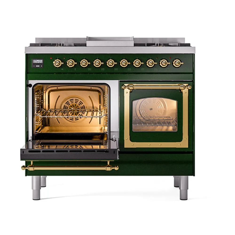 Ilve UND40FNMPEGG Ilve Und40Fnmpegg Nostalgie Ii Noblesse 40" Dual Fuel Range (Natural Gas, Triple Glass Door, Emerald Green, Brass)