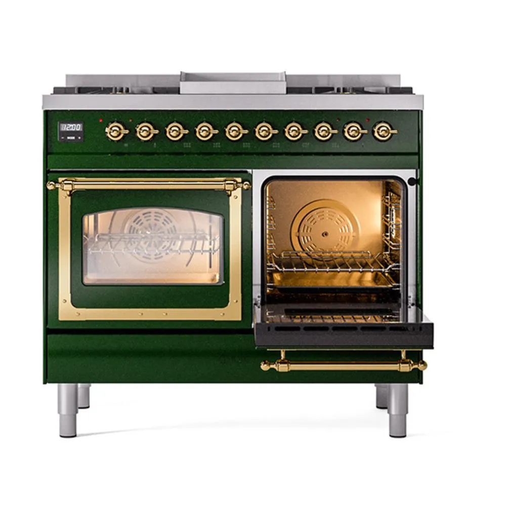 Ilve UND40FNMPEGG Ilve Und40Fnmpegg Nostalgie Ii Noblesse 40" Dual Fuel Range (Natural Gas, Triple Glass Door, Emerald Green, Brass)