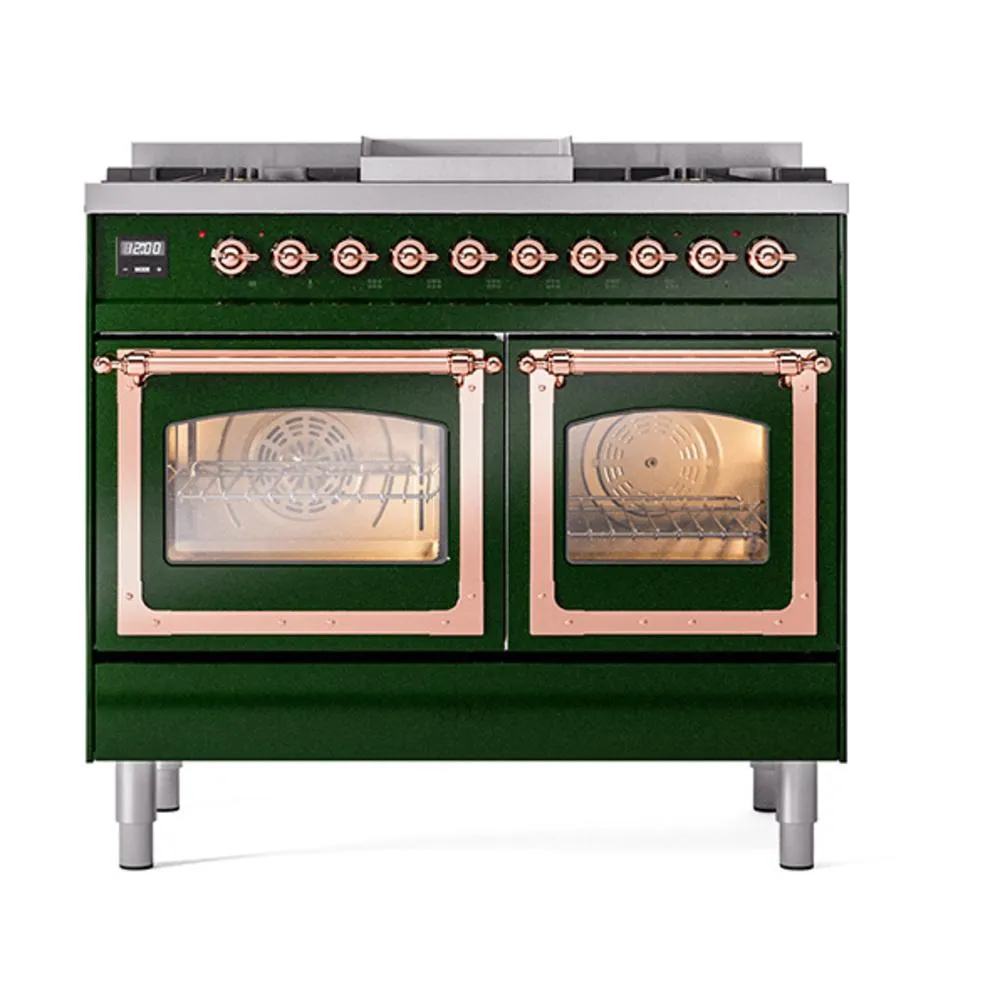 Ilve UND40FNMPEGPLP Ilve Und40Fnmpegplp Nostalgie Ii Noblesse 40" Dual Fuel Range (Liquid Propane, Triple Glass Door, Emerald Green, Copper)