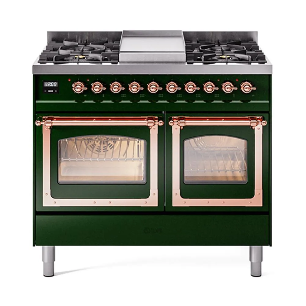 Ilve UND40FNMPEGPLP Ilve Und40Fnmpegplp Nostalgie Ii Noblesse 40" Dual Fuel Range (Liquid Propane, Triple Glass Door, Emerald Green, Copper)
