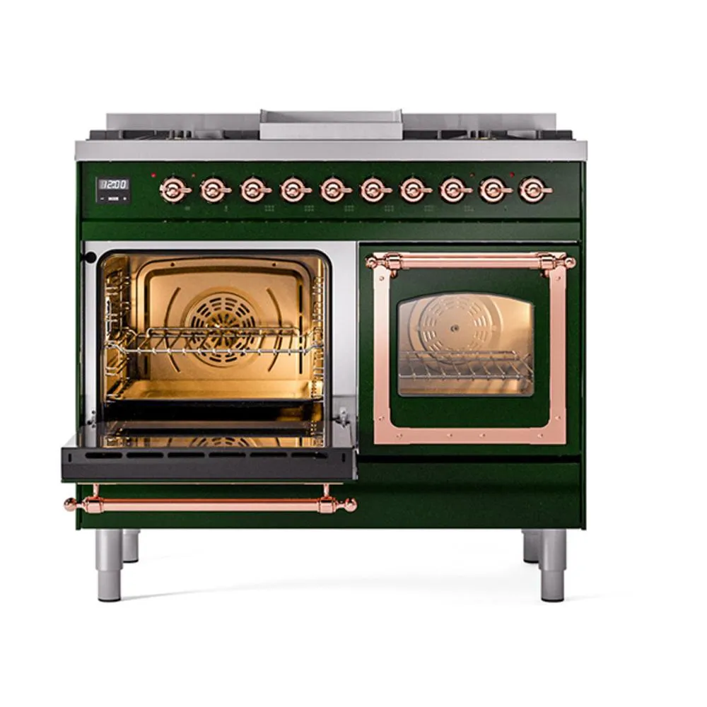 Ilve UND40FNMPEGPLP Ilve Und40Fnmpegplp Nostalgie Ii Noblesse 40" Dual Fuel Range (Liquid Propane, Triple Glass Door, Emerald Green, Copper)
