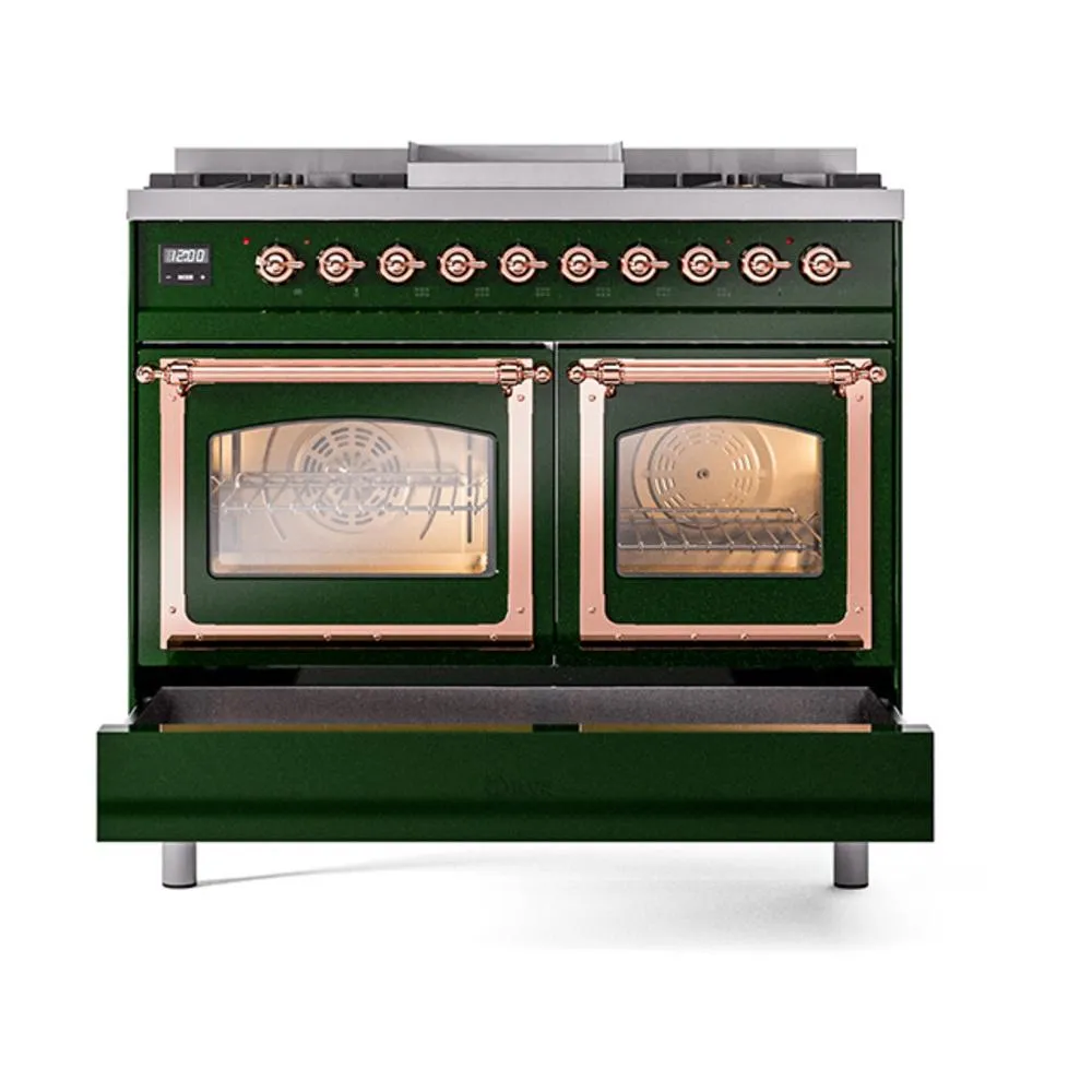 Ilve UND40FNMPEGPLP Ilve Und40Fnmpegplp Nostalgie Ii Noblesse 40" Dual Fuel Range (Liquid Propane, Triple Glass Door, Emerald Green, Copper)