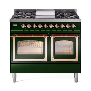Ilve UND40FNMPEGPLP Ilve Und40Fnmpegplp Nostalgie Ii Noblesse 40" Dual Fuel Range (Liquid Propane, Triple Glass Door, Emerald Green, Copper)
