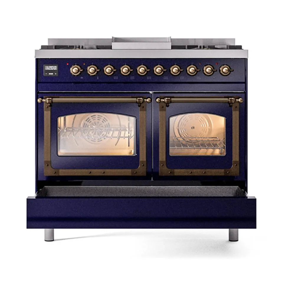 Ilve UND40FNMPMBB Ilve Und40Fnmpmbb Nostalgie Ii Noblesse 40" Dual Fuel Range (Natural Gas, Triple Glass Door, Midnight Blue, Burnished)