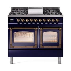 Ilve UND40FNMPMBB Ilve Und40Fnmpmbb Nostalgie Ii Noblesse 40" Dual Fuel Range (Natural Gas, Triple Glass Door, Midnight Blue, Burnished)
