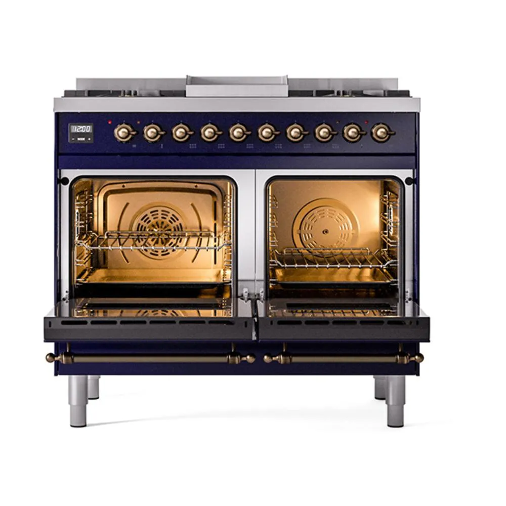 Ilve UND40FNMPMBBLP Ilve Und40Fnmpmbblp Nostalgie Ii Noblesse 40" Dual Fuel Range (Liquid Propane, Triple Glass Door, Midnight Blue, Burnished)