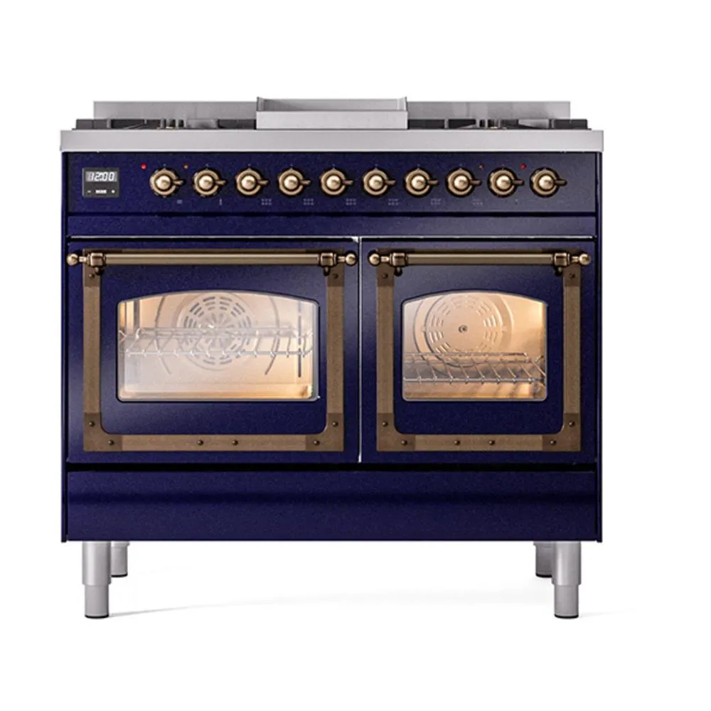 Ilve UND40FNMPMBBLP Ilve Und40Fnmpmbblp Nostalgie Ii Noblesse 40" Dual Fuel Range (Liquid Propane, Triple Glass Door, Midnight Blue, Burnished)