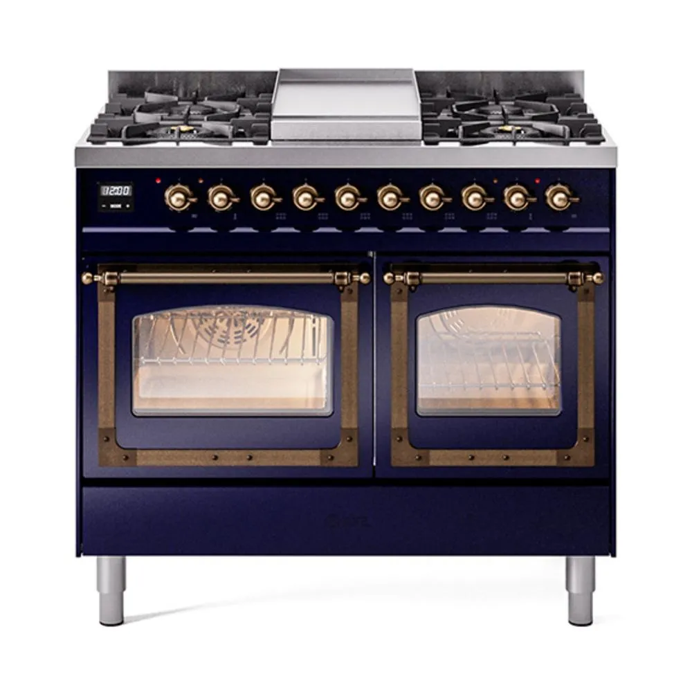 Ilve UND40FNMPMBBLP Ilve Und40Fnmpmbblp Nostalgie Ii Noblesse 40" Dual Fuel Range (Liquid Propane, Triple Glass Door, Midnight Blue, Burnished)