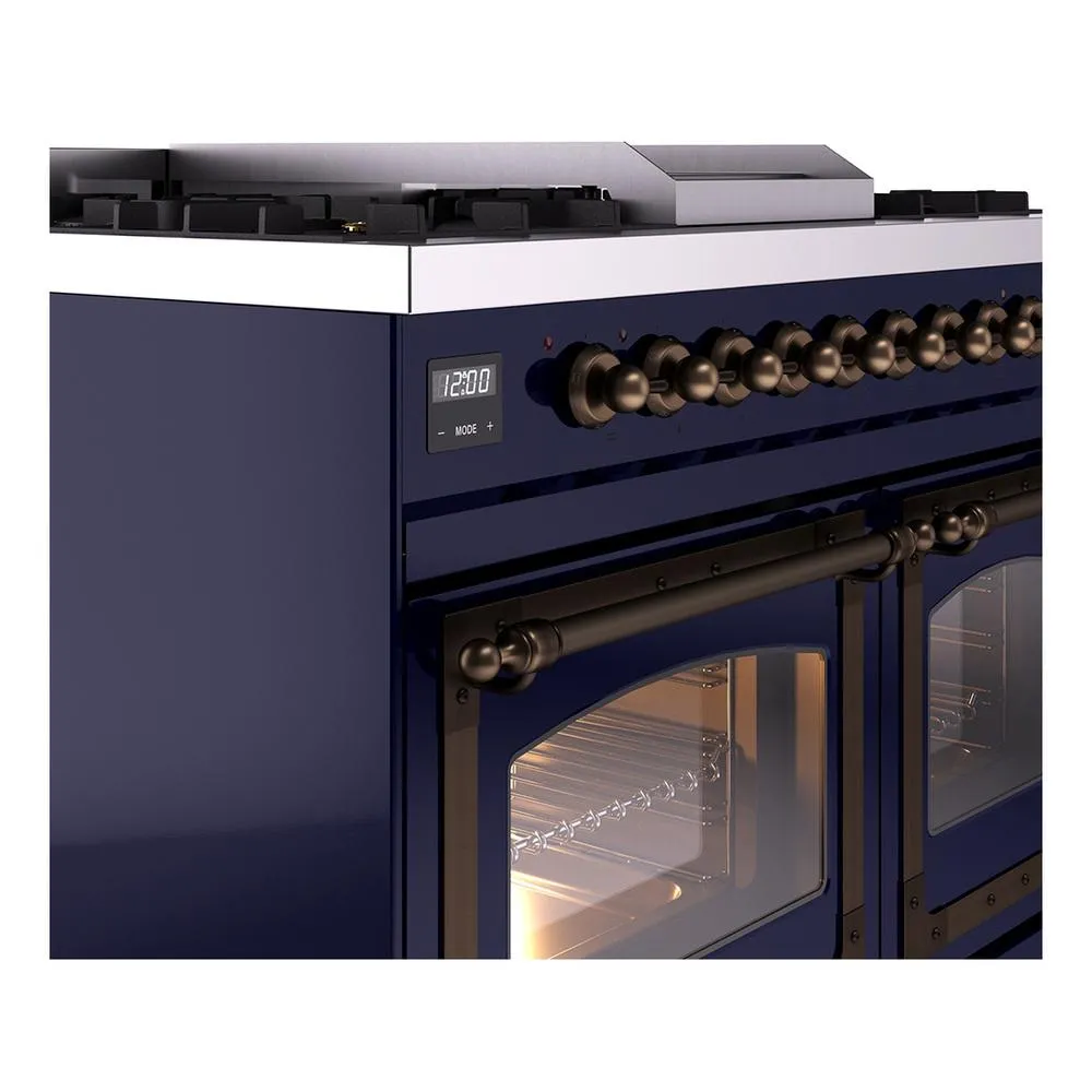 Ilve UND40FNMPMBBLP Ilve Und40Fnmpmbblp Nostalgie Ii Noblesse 40" Dual Fuel Range (Liquid Propane, Triple Glass Door, Midnight Blue, Burnished)