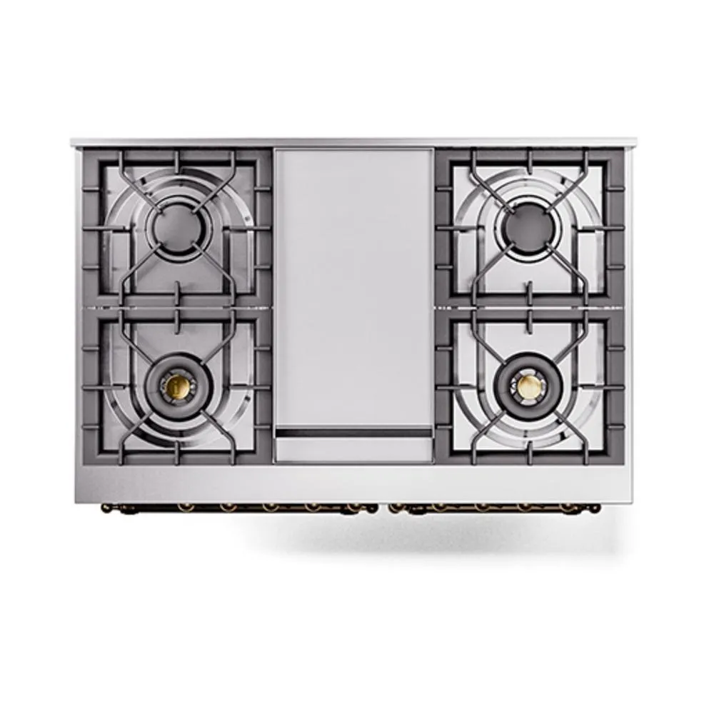 Ilve UND40FNMPMBBLP Ilve Und40Fnmpmbblp Nostalgie Ii Noblesse 40" Dual Fuel Range (Liquid Propane, Triple Glass Door, Midnight Blue, Burnished)