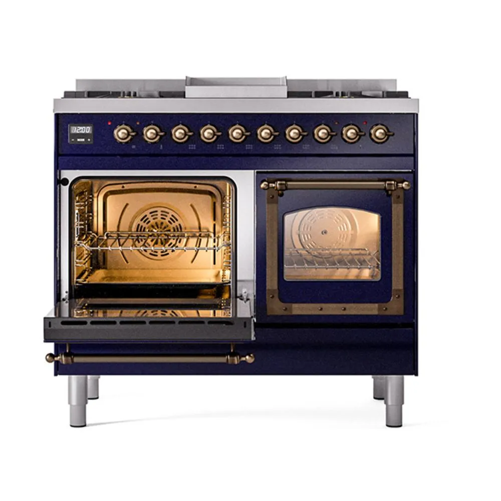 Ilve UND40FNMPMBBLP Ilve Und40Fnmpmbblp Nostalgie Ii Noblesse 40" Dual Fuel Range (Liquid Propane, Triple Glass Door, Midnight Blue, Burnished)