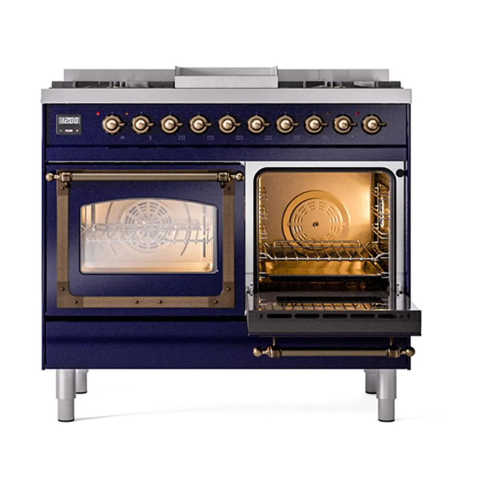 Ilve UND40FNMPMBBLP Ilve Und40Fnmpmbblp Nostalgie Ii Noblesse 40" Dual Fuel Range (Liquid Propane, Triple Glass Door, Midnight Blue, Burnished)