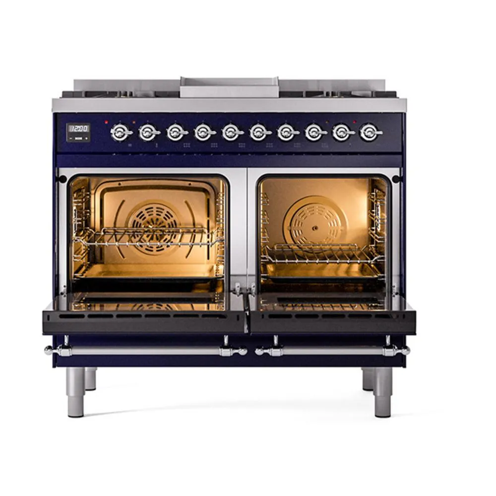 Ilve UND40FNMPMBC Ilve Und40Fnmpmbc Nostalgie Ii Noblesse 40" Dual Fuel Range (Natural Gas, Triple Glass Door, Midnight Blue, Chrome)