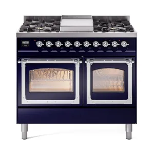 Ilve UND40FNMPMBC Ilve Und40Fnmpmbc Nostalgie Ii Noblesse 40" Dual Fuel Range (Natural Gas, Triple Glass Door, Midnight Blue, Chrome)