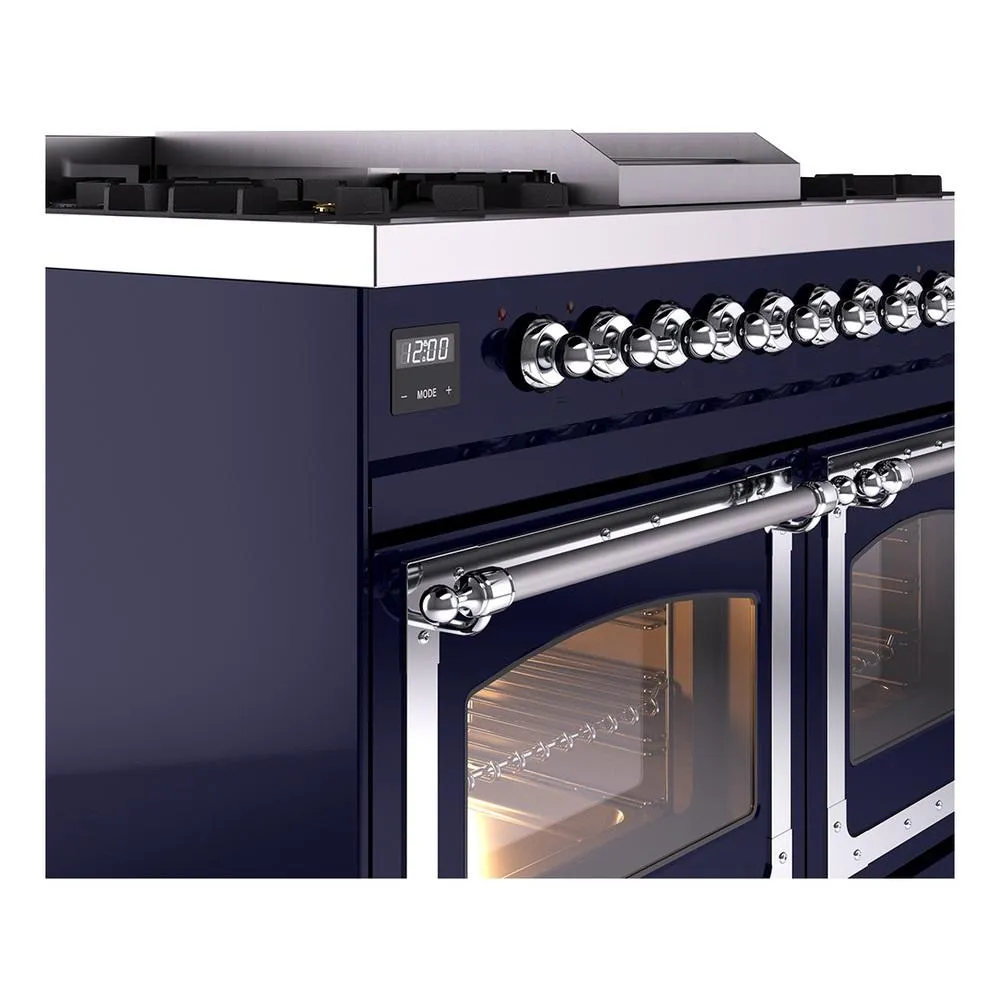 Ilve UND40FNMPMBC Ilve Und40Fnmpmbc Nostalgie Ii Noblesse 40" Dual Fuel Range (Natural Gas, Triple Glass Door, Midnight Blue, Chrome)