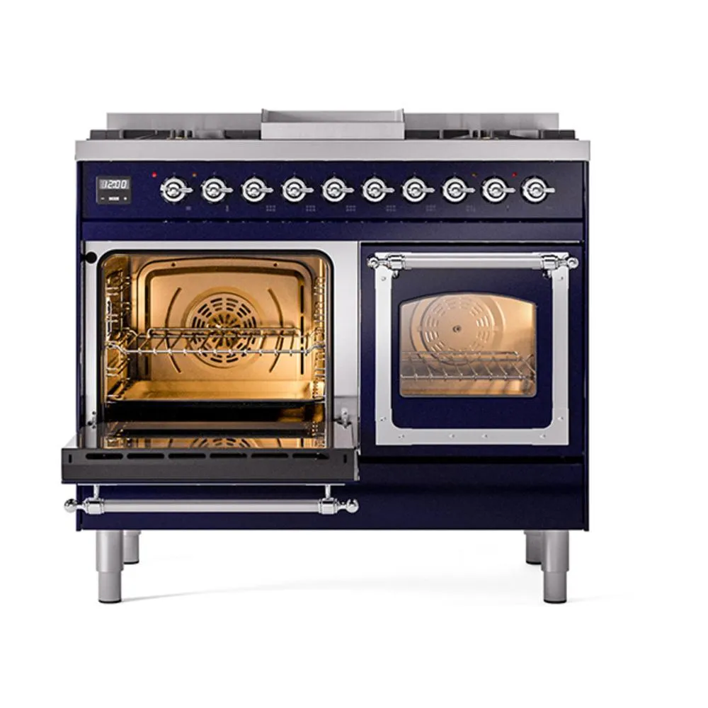 Ilve UND40FNMPMBC Ilve Und40Fnmpmbc Nostalgie Ii Noblesse 40" Dual Fuel Range (Natural Gas, Triple Glass Door, Midnight Blue, Chrome)