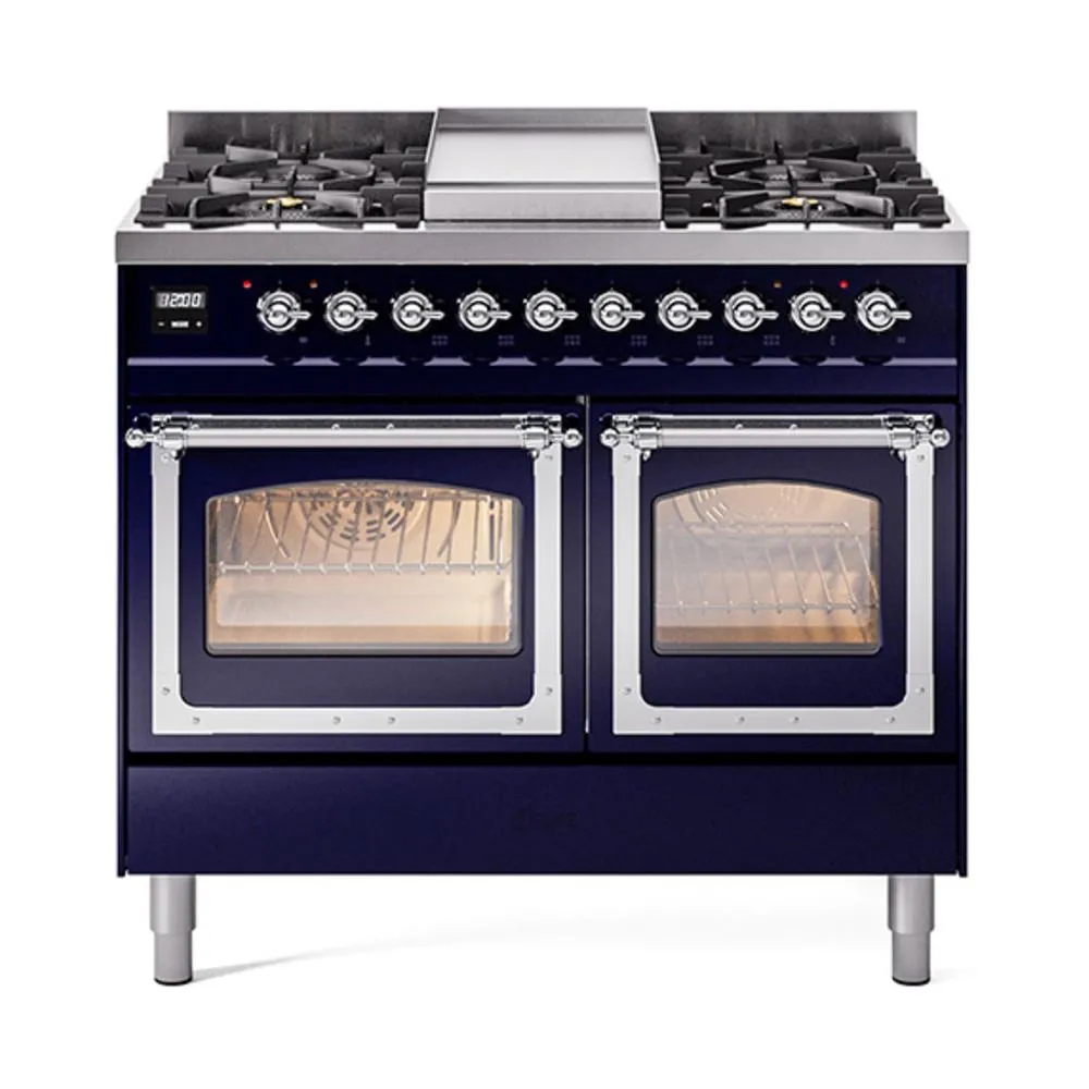 Ilve UND40FNMPMBC Ilve Und40Fnmpmbc Nostalgie Ii Noblesse 40" Dual Fuel Range (Natural Gas, Triple Glass Door, Midnight Blue, Chrome)