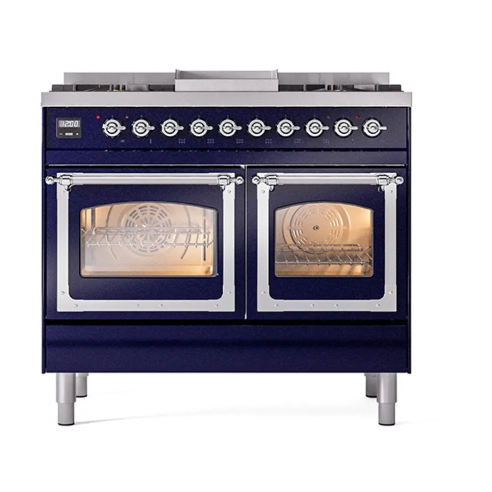 Ilve UND40FNMPMBC Ilve Und40Fnmpmbc Nostalgie Ii Noblesse 40" Dual Fuel Range (Natural Gas, Triple Glass Door, Midnight Blue, Chrome)