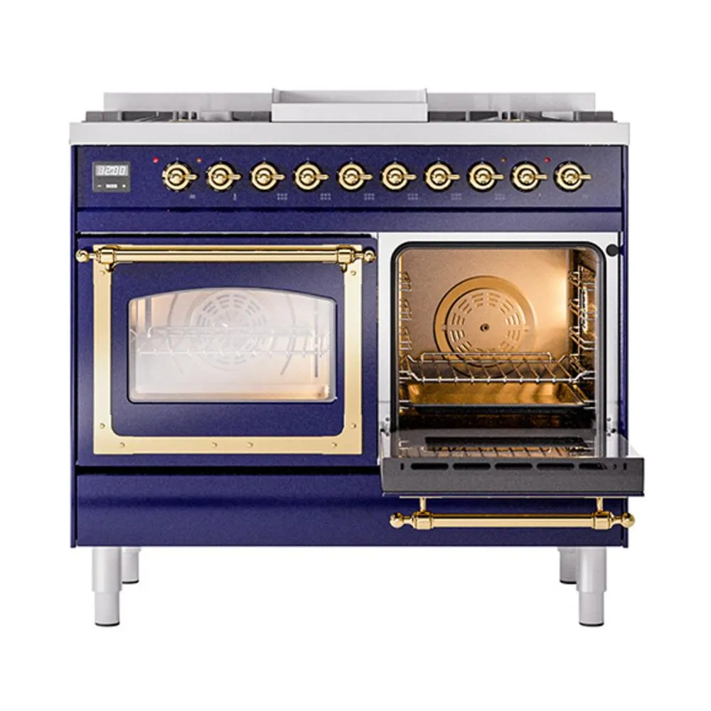 Ilve UND40FNMPMBGLP Ilve Und40Fnmpmbglp Nostalgie Ii Noblesse 40" Dual Fuel Range (Liquid Propane, Triple Glass Door, Midnight Blue, Brass)
