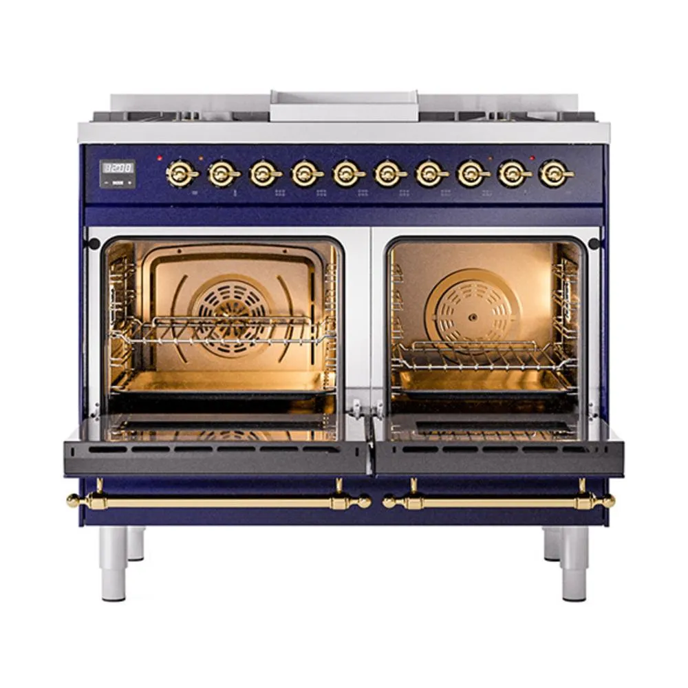 Ilve UND40FNMPMBGLP Ilve Und40Fnmpmbglp Nostalgie Ii Noblesse 40" Dual Fuel Range (Liquid Propane, Triple Glass Door, Midnight Blue, Brass)