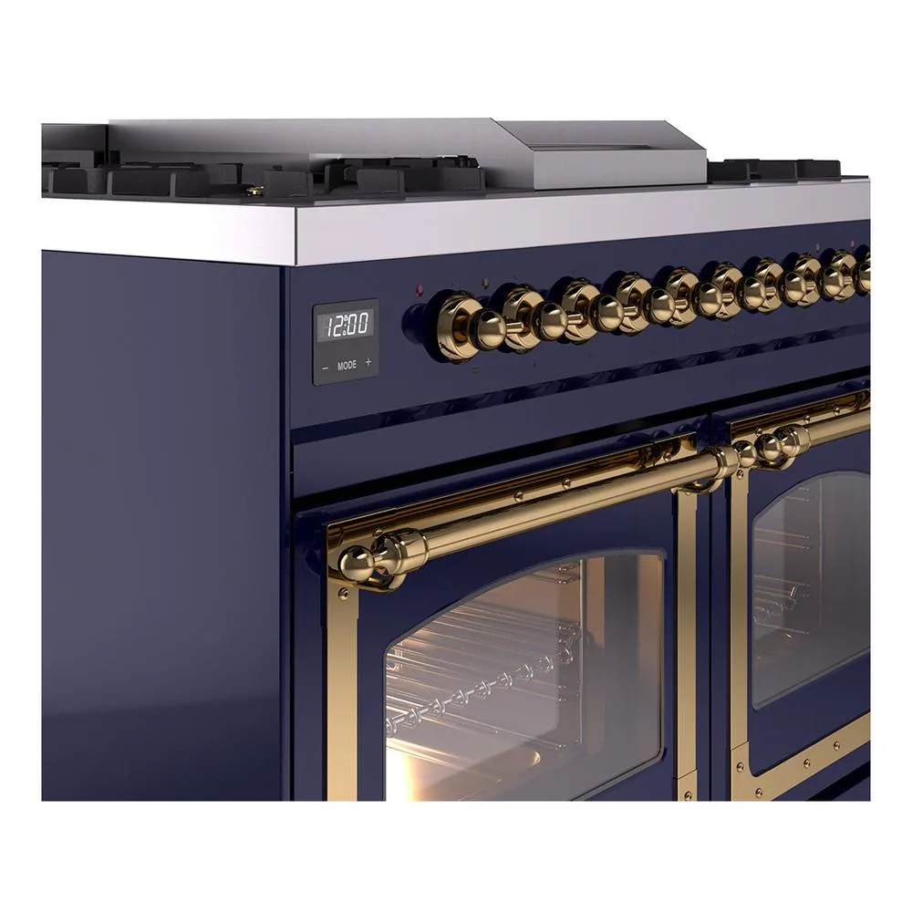 Ilve UND40FNMPMBGLP Ilve Und40Fnmpmbglp Nostalgie Ii Noblesse 40" Dual Fuel Range (Liquid Propane, Triple Glass Door, Midnight Blue, Brass)