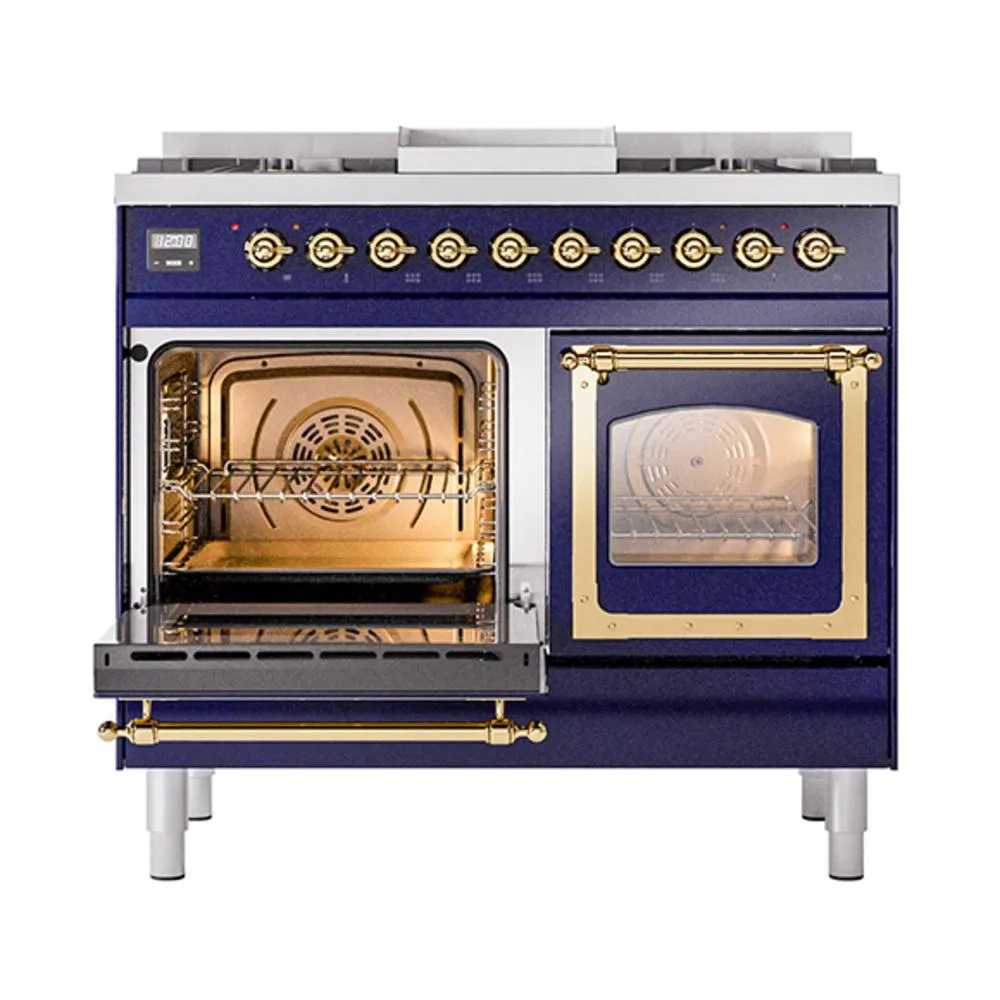 Ilve UND40FNMPMBGLP Ilve Und40Fnmpmbglp Nostalgie Ii Noblesse 40" Dual Fuel Range (Liquid Propane, Triple Glass Door, Midnight Blue, Brass)