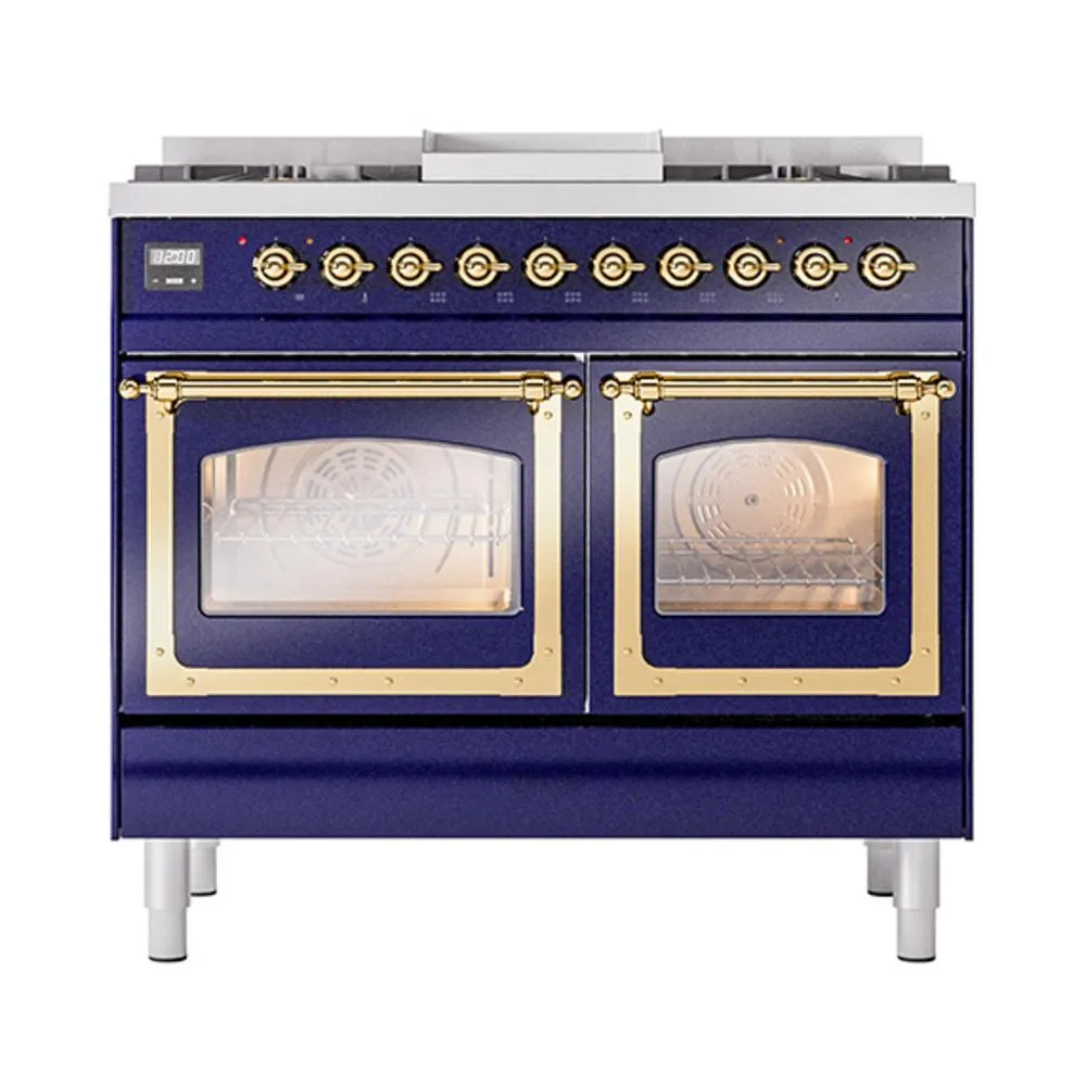 Ilve UND40FNMPMBGLP Ilve Und40Fnmpmbglp Nostalgie Ii Noblesse 40" Dual Fuel Range (Liquid Propane, Triple Glass Door, Midnight Blue, Brass)