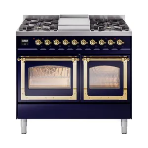Ilve UND40FNMPMBGLP Ilve Und40Fnmpmbglp Nostalgie Ii Noblesse 40" Dual Fuel Range (Liquid Propane, Triple Glass Door, Midnight Blue, Brass)