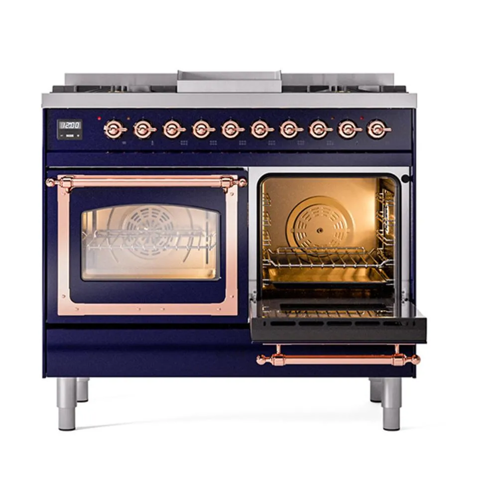 Ilve UND40FNMPMBPLP Ilve Und40Fnmpmbplp Nostalgie Ii Noblesse 40" Dual Fuel Range (Liquid Propane, Triple Glass Door, Midnight Blue, Copper)