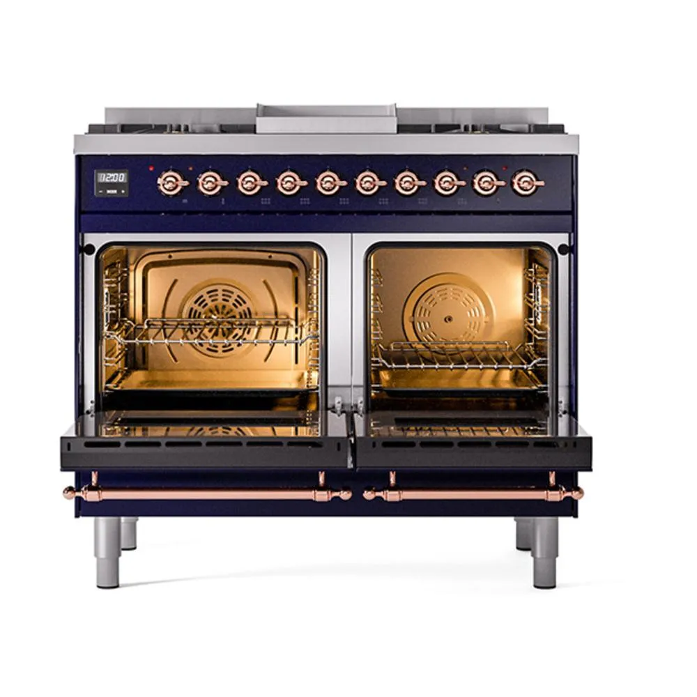 Ilve UND40FNMPMBPLP Ilve Und40Fnmpmbplp Nostalgie Ii Noblesse 40" Dual Fuel Range (Liquid Propane, Triple Glass Door, Midnight Blue, Copper)