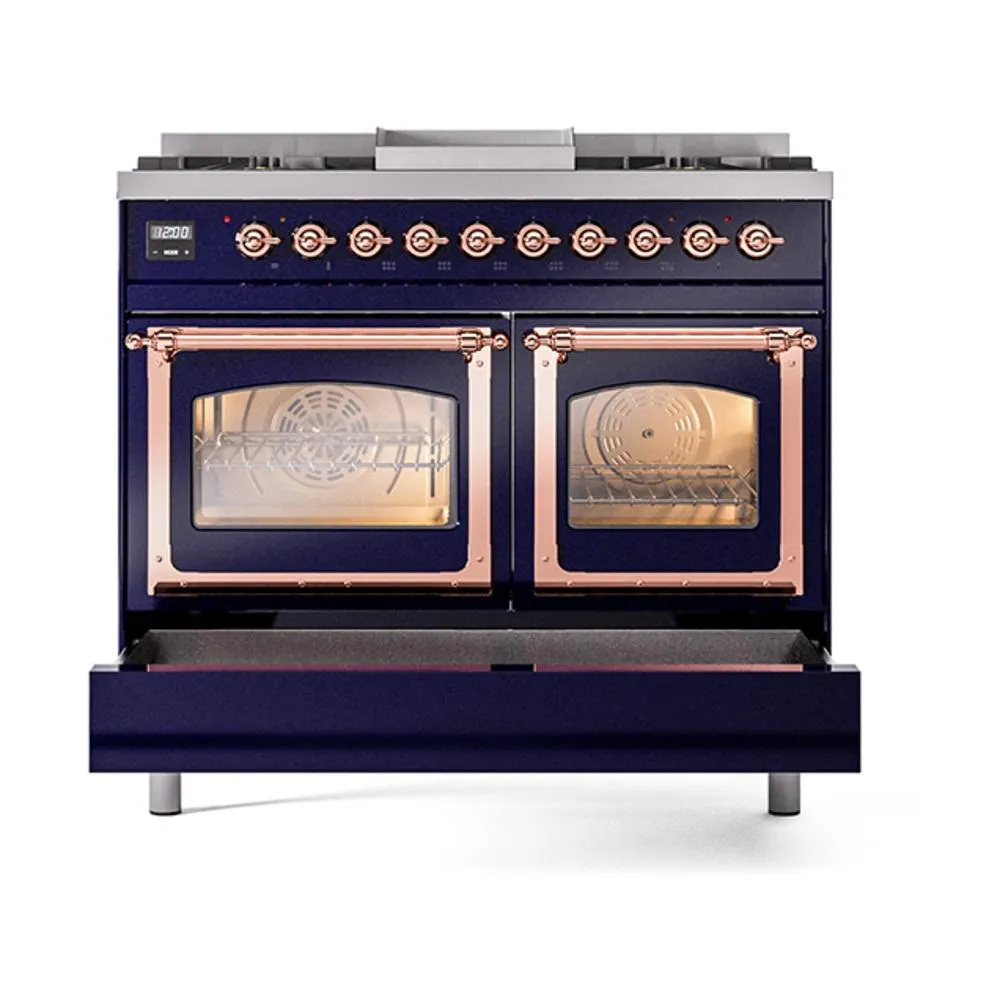 Ilve UND40FNMPMBPLP Ilve Und40Fnmpmbplp Nostalgie Ii Noblesse 40" Dual Fuel Range (Liquid Propane, Triple Glass Door, Midnight Blue, Copper)