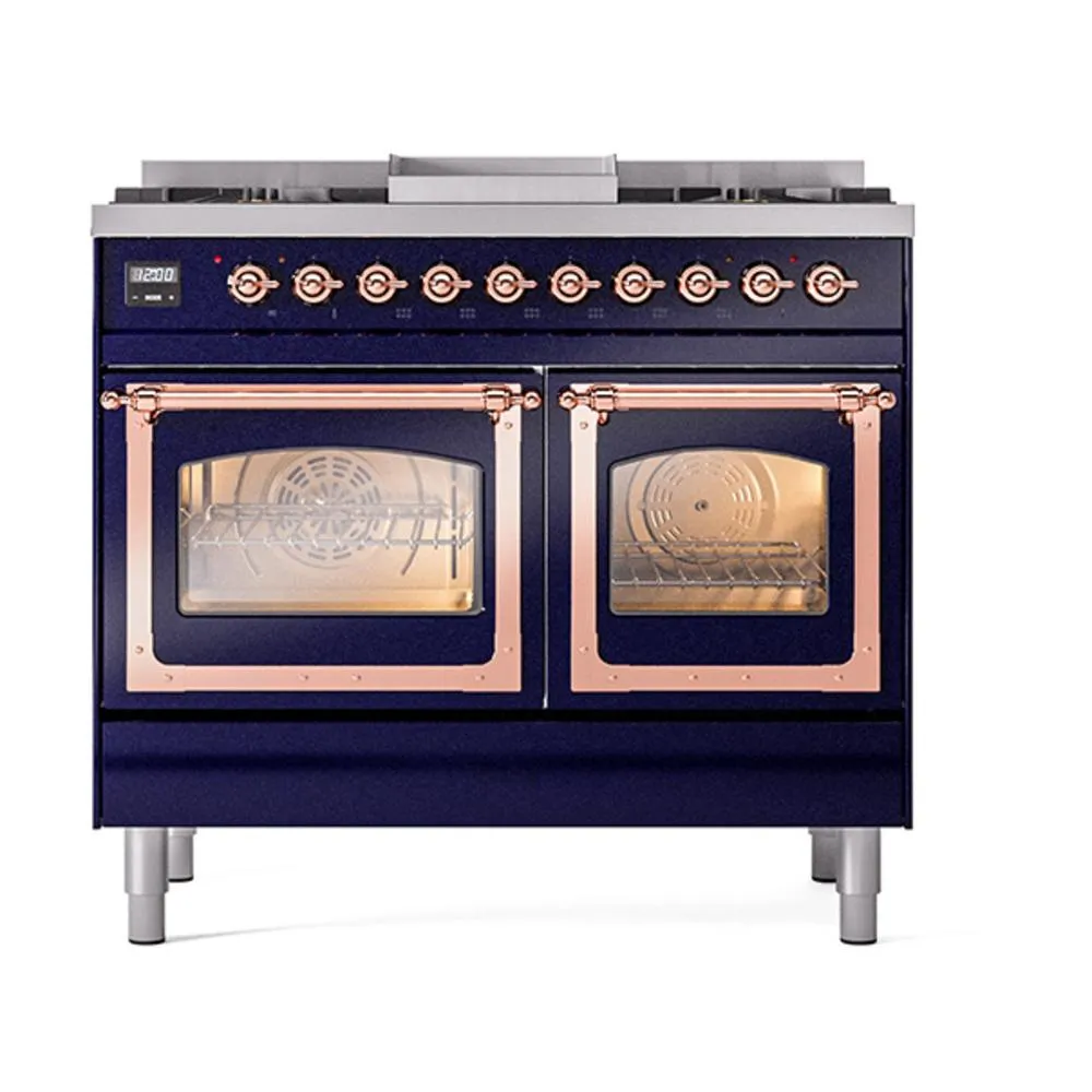 Ilve UND40FNMPMBPLP Ilve Und40Fnmpmbplp Nostalgie Ii Noblesse 40" Dual Fuel Range (Liquid Propane, Triple Glass Door, Midnight Blue, Copper)