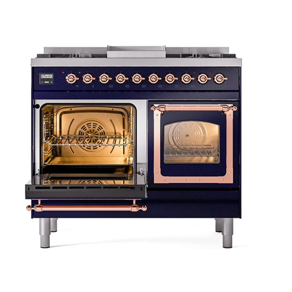 Ilve UND40FNMPMBPLP Ilve Und40Fnmpmbplp Nostalgie Ii Noblesse 40" Dual Fuel Range (Liquid Propane, Triple Glass Door, Midnight Blue, Copper)