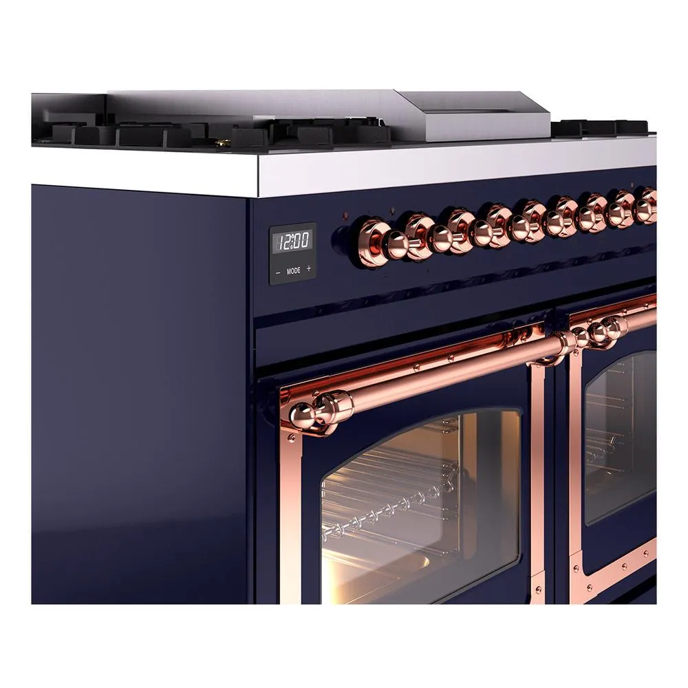 Ilve UND40FNMPMBPLP Ilve Und40Fnmpmbplp Nostalgie Ii Noblesse 40" Dual Fuel Range (Liquid Propane, Triple Glass Door, Midnight Blue, Copper)