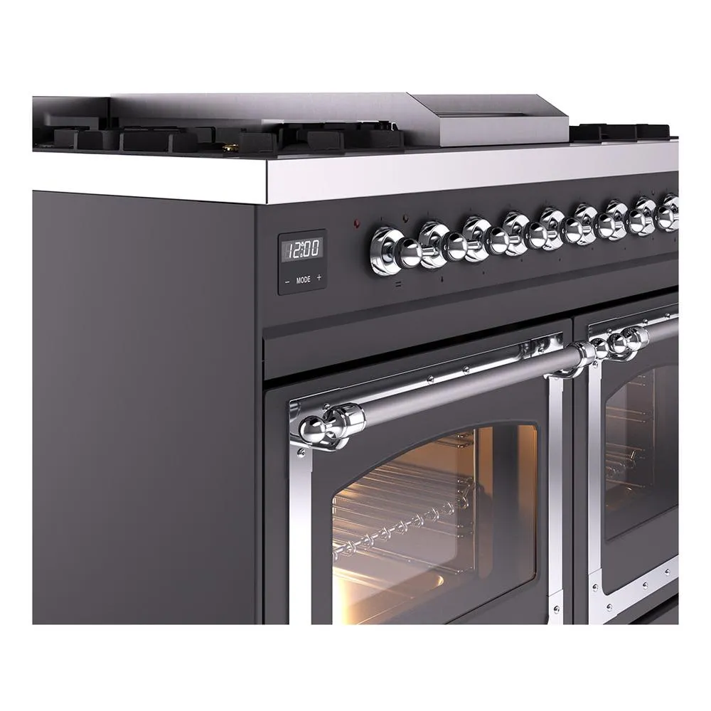 Ilve UND40FNMPMGCLP Ilve Und40Fnmpmgclp Nostalgie Ii Noblesse 40" Dual Fuel Range (Liquid Propane, Triple Glass Door, Graphite Matte, Chrome)