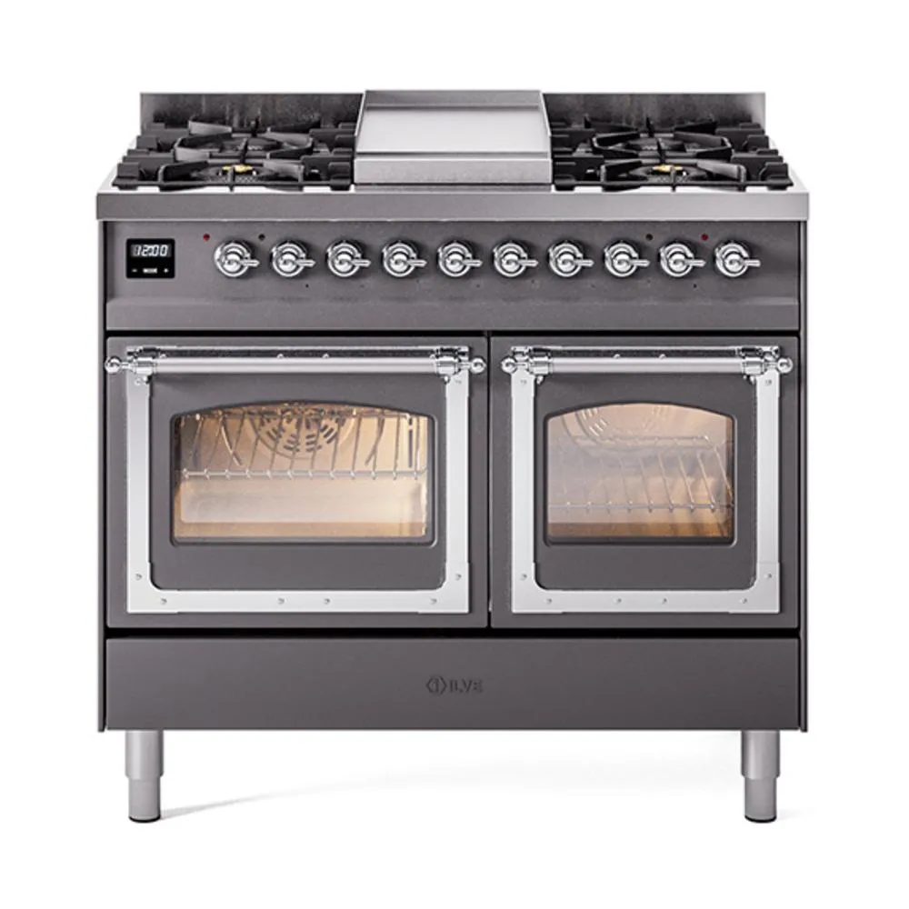 Ilve UND40FNMPMGCLP Ilve Und40Fnmpmgclp Nostalgie Ii Noblesse 40" Dual Fuel Range (Liquid Propane, Triple Glass Door, Graphite Matte, Chrome)