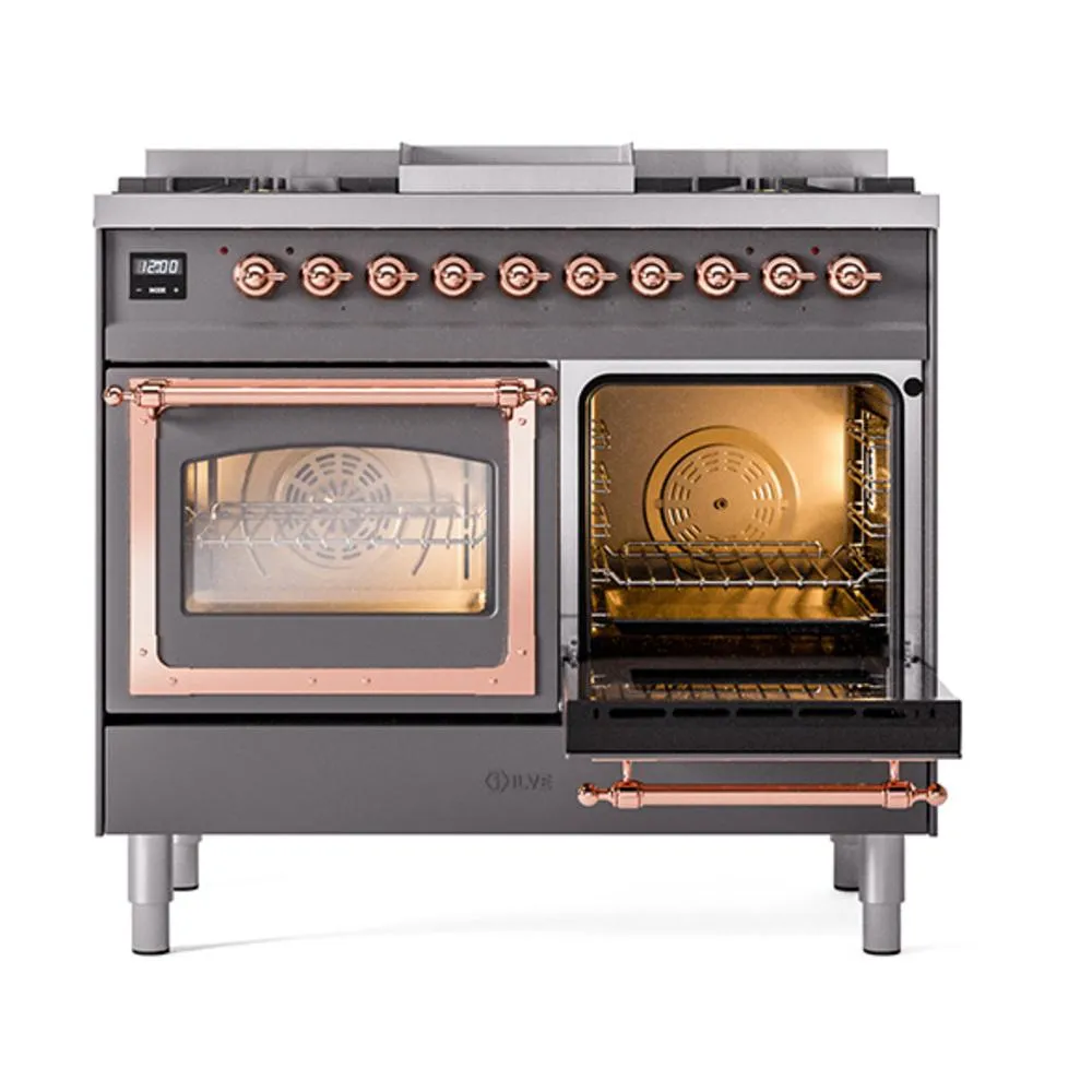 Ilve UND40FNMPMGPLP Ilve Und40Fnmpmgplp Nostalgie Ii Noblesse 40" Dual Fuel Range (Liquid Propane, Triple Glass Door, Graphite Matte, Copper)