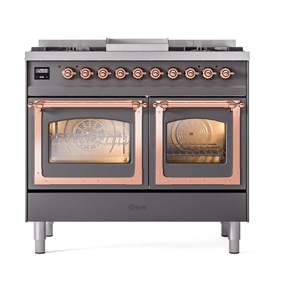 Ilve UND40FNMPMGPLP Ilve Und40Fnmpmgplp Nostalgie Ii Noblesse 40" Dual Fuel Range (Liquid Propane, Triple Glass Door, Graphite Matte, Copper)