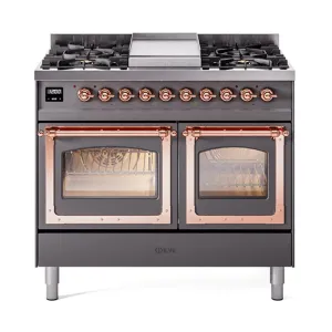 Ilve UND40FNMPMGPLP Ilve Und40Fnmpmgplp Nostalgie Ii Noblesse 40" Dual Fuel Range (Liquid Propane, Triple Glass Door, Graphite Matte, Copper)